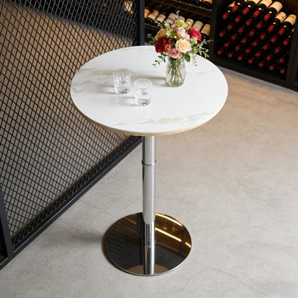 English Elm Rock Slab Round Pub Table with Stainless Steel Base for Home Bar or Bistro W1512P553005