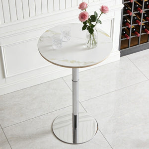 English Elm Rock Slab Round Pub Table with Stainless Steel Base for Home Bar or Bistro W1512P553005