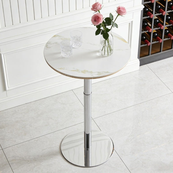 English Elm Rock Slab Round Pub Table with Stainless Steel Base for Home Bar or Bistro W1512P553005