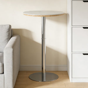 English Elm Rock Slab Round Pub Table with Stainless Steel Base for Home Bar or Bistro W1512P553005