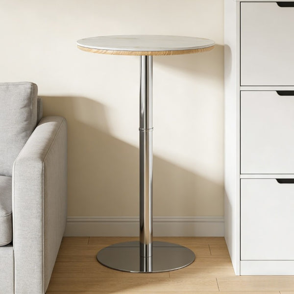 English Elm Rock Slab Round Pub Table with Stainless Steel Base for Home Bar or Bistro W1512P553005