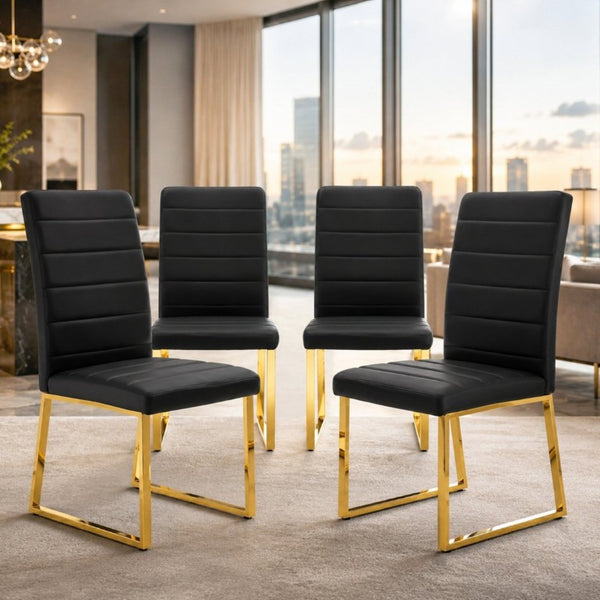 English Elm 4-Pack PU Leather Dining Chairs Iron Frame Foam Cushioned Seating for Home Office Black, Gold W1512P554447