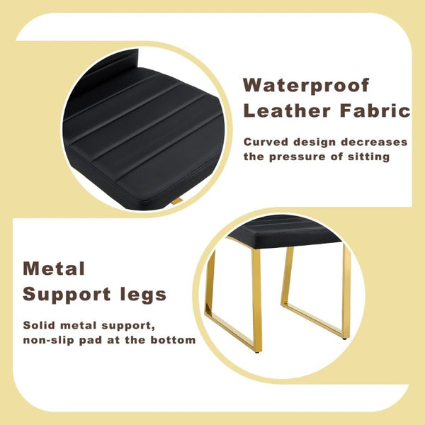 English Elm 4-Pack PU Leather Dining Chairs Iron Frame Foam Cushioned Seating for Home Office Black, Gold W1512P554447