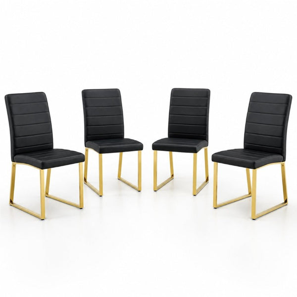 English Elm 4-Pack PU Leather Dining Chairs Iron Frame Foam Cushioned Seating for Home Office Black, Gold W1512P554447
