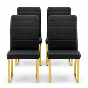 English Elm 4-Pack PU Leather Dining Chairs Iron Frame Foam Cushioned Seating for Home Office Black, Gold W1512P554447
