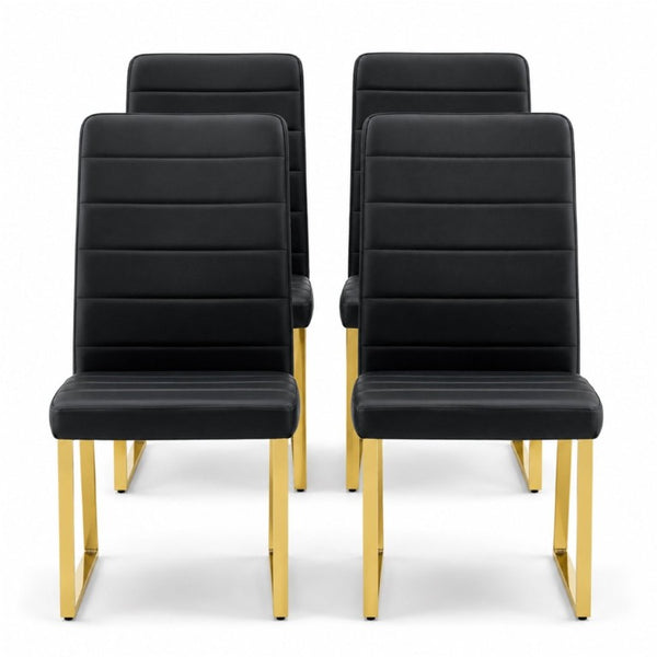 English Elm 4-Pack PU Leather Dining Chairs Iron Frame Foam Cushioned Seating for Home Office Black, Gold W1512P554447
