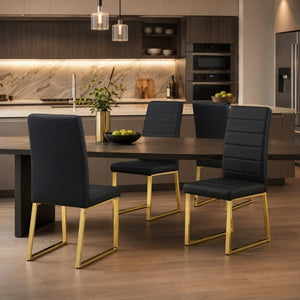 English Elm 4-Pack PU Leather Dining Chairs Iron Frame Foam Cushioned Seating for Home Office Black, Gold W1512P554447