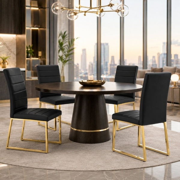 English Elm 4-Pack PU Leather Dining Chairs Iron Frame Foam Cushioned Seating for Home Office Black, Gold W1512P554447