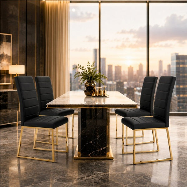 English Elm 4-Pack PU Leather Dining Chairs Iron Frame Foam Cushioned Seating for Home Office Black, Gold W1512P554447