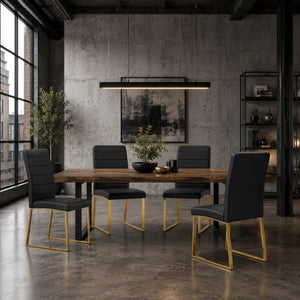 English Elm 4-Pack PU Leather Dining Chairs Iron Frame Foam Cushioned Seating for Home Office Black, Gold W1512P554447