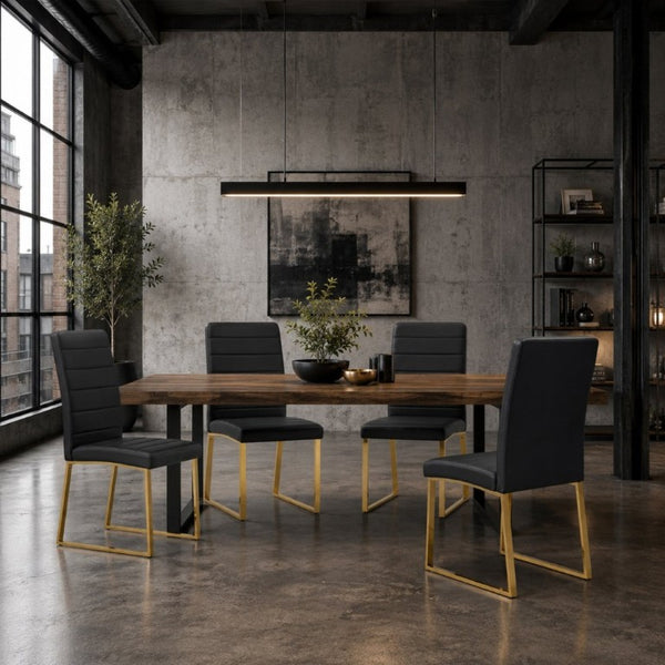 English Elm 4-Pack PU Leather Dining Chairs Iron Frame Foam Cushioned Seating for Home Office Black, Gold W1512P554447