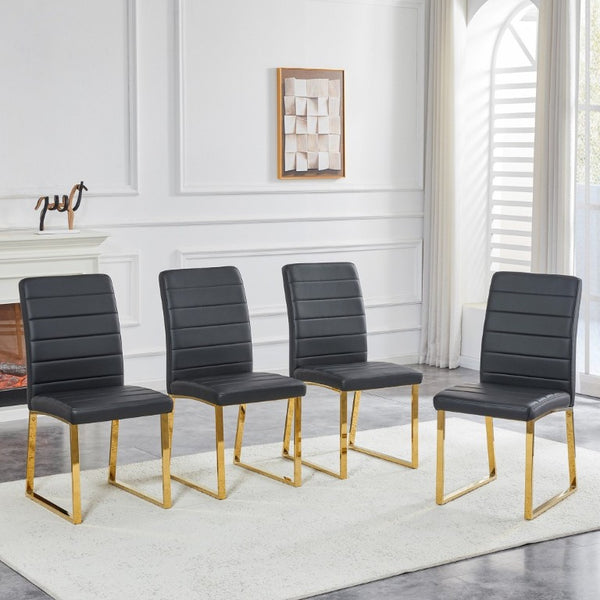 English Elm 4-Pack PU Leather Dining Chairs Iron Frame Foam Cushioned Seating for Home Office Black, Gold W1512P554447