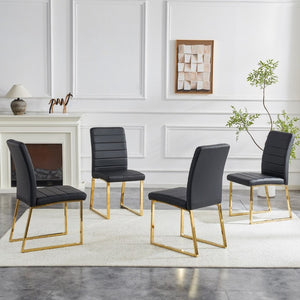 English Elm 4-Pack PU Leather Dining Chairs Iron Frame Foam Cushioned Seating for Home Office Black, Gold W1512P554447