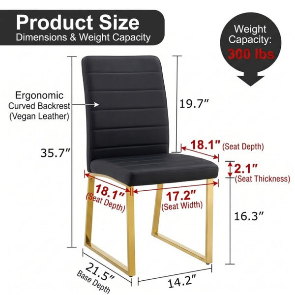 English Elm 4-Pack PU Leather Dining Chairs Iron Frame Foam Cushioned Seating for Home Office Black, Gold W1512P554447