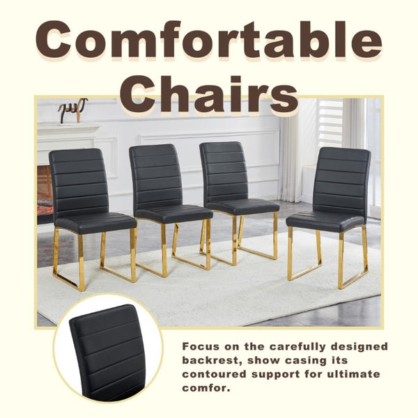English Elm 4-Pack PU Leather Dining Chairs Iron Frame Foam Cushioned Seating for Home Office Black, Gold W1512P554447