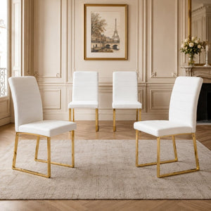 English Elm 4-Pack PU Leather Dining Chairs Iron Frame Foam Cushioned Seating for Home Office Gold, White W1512P554452