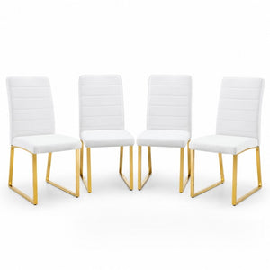 English Elm 4-Pack PU Leather Dining Chairs Iron Frame Foam Cushioned Seating for Home Office Gold, White W1512P554452