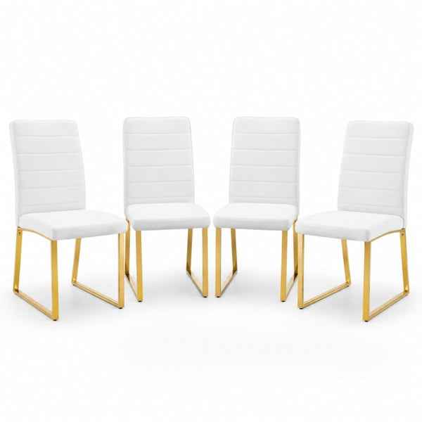 English Elm 4-Pack PU Leather Dining Chairs Iron Frame Foam Cushioned Seating for Home Office Gold, White W1512P554452