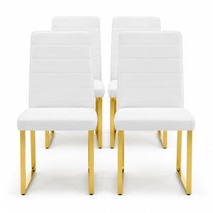 English Elm 4-Pack PU Leather Dining Chairs Iron Frame Foam Cushioned Seating for Home Office Gold, White W1512P554452