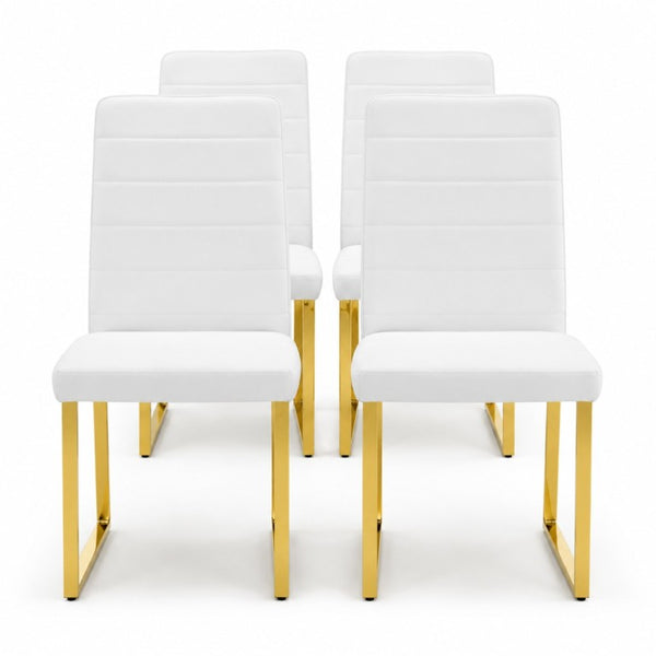 English Elm 4-Pack PU Leather Dining Chairs Iron Frame Foam Cushioned Seating for Home Office Gold, White W1512P554452