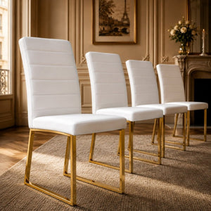 English Elm 4-Pack PU Leather Dining Chairs Iron Frame Foam Cushioned Seating for Home Office Gold, White W1512P554452