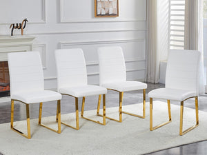 English Elm 4-Pack PU Leather Dining Chairs Iron Frame Foam Cushioned Seating for Home Office Gold, White W1512P554452