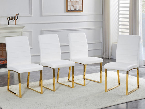 English Elm 4-Pack PU Leather Dining Chairs Iron Frame Foam Cushioned Seating for Home Office Gold, White W1512P554452