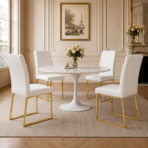 English Elm 4-Pack PU Leather Dining Chairs Iron Frame Foam Cushioned Seating for Home Office Gold, White W1512P554452