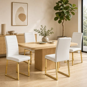 English Elm 4-Pack PU Leather Dining Chairs Iron Frame Foam Cushioned Seating for Home Office Gold, White W1512P554452