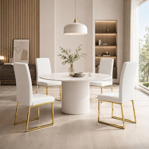 English Elm 4-Pack PU Leather Dining Chairs Iron Frame Foam Cushioned Seating for Home Office Gold, White W1512P554452