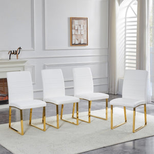 English Elm 4-Pack PU Leather Dining Chairs Iron Frame Foam Cushioned Seating for Home Office Gold, White W1512P554452