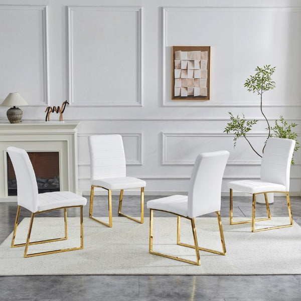 English Elm 4-Pack PU Leather Dining Chairs Iron Frame Foam Cushioned Seating for Home Office Gold, White W1512P554452