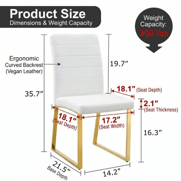 English Elm 4-Pack PU Leather Dining Chairs Iron Frame Foam Cushioned Seating for Home Office Gold, White W1512P554452