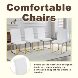 English Elm 4-Pack PU Leather Dining Chairs Iron Frame Foam Cushioned Seating for Home Office Gold, White W1512P554452