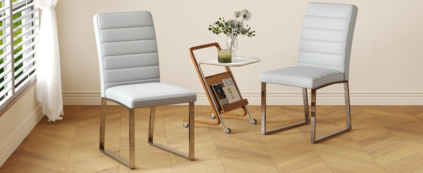 English Elm 2-Pack PU Leather Dining Office Chairs with Iron Legs and High-Density Foam Cushioning W1512P554489