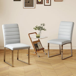 English Elm 2-Pack PU Leather Dining Office Chairs with Iron Legs and High-Density Foam Cushioning W1512P554489