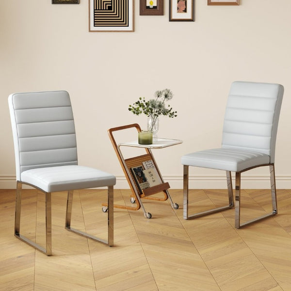 English Elm 2-Pack PU Leather Dining Office Chairs with Iron Legs and High-Density Foam Cushioning W1512P554489