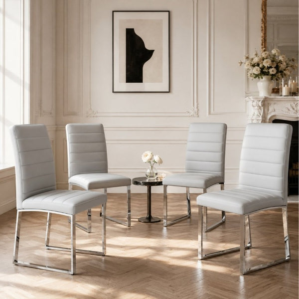 English Elm 4-Pack PU Leather Dining Chairs with Iron Frame and Thick Foam Cushions for Home Office W1512P554493
