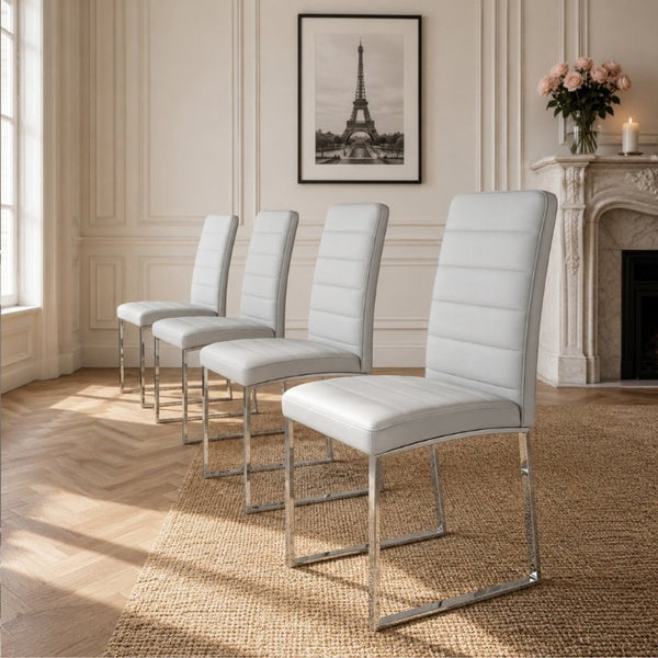 English Elm 4-Pack PU Leather Dining Chairs with Iron Frame and Thick Foam Cushions for Home Office W1512P554493
