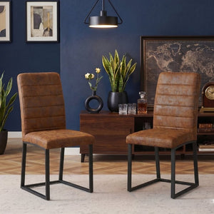 English Elm 2-Pack PU Leather Dining Chairs with Dense Foam Cushion and Iron Legs for Home or Office W1512P554549
