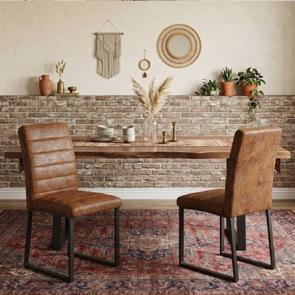 English Elm 2-Pack PU Leather Dining Chairs with Dense Foam Cushion and Iron Legs for Home or Office W1512P554549
