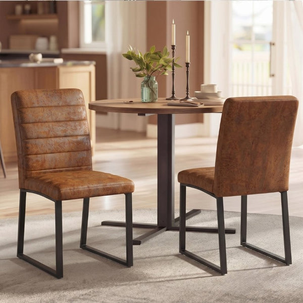 English Elm 2-Pack PU Leather Dining Chairs with Dense Foam Cushion and Iron Legs for Home or Office W1512P554549