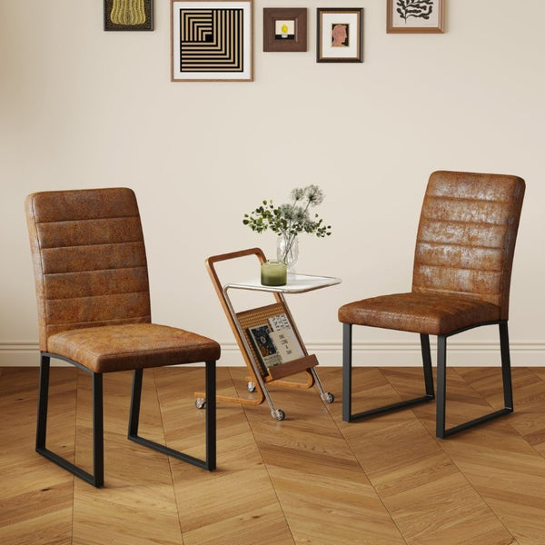 English Elm 2-Pack PU Leather Dining Chairs with Dense Foam Cushion and Iron Legs for Home or Office W1512P554549