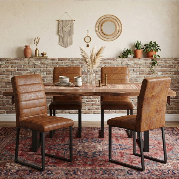 English Elm 4-Pack Modern PU Leather Chairs Iron Frame Foam Cushioned Seating for Dining or Desk W1512P558029