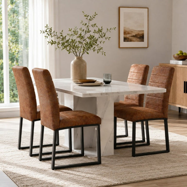 English Elm 4-Pack Modern PU Leather Chairs Iron Frame Foam Cushioned Seating for Dining or Desk W1512P558029