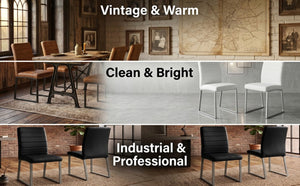 English Elm 2-Pack PU Leather Dining Office Chairs with Thick Foam Cushion and Iron Legs Black White W1512P561114