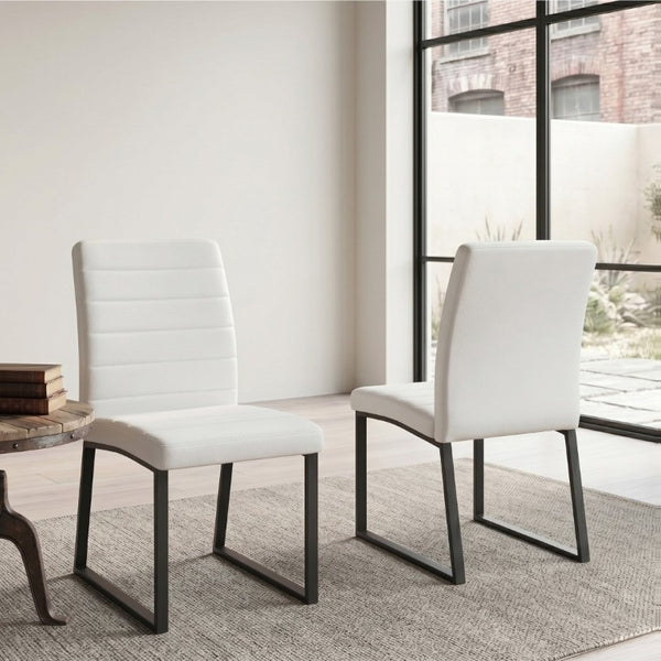 English Elm 2-Pack PU Leather Dining Office Chairs with Thick Foam Cushion and Iron Legs Black White W1512P561114