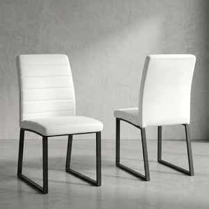 English Elm 2-Pack PU Leather Dining Office Chairs with Thick Foam Cushion and Iron Legs Black White W1512P561114