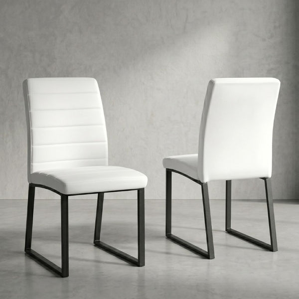 English Elm 2-Pack PU Leather Dining Office Chairs with Thick Foam Cushion and Iron Legs Black White W1512P561114
