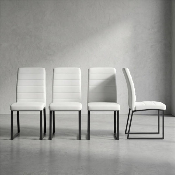 English Elm 4-Pack PU Leather Dining Office Chairs with Foam Cushion and Sturdy Iron Legs Black White W1512P561116